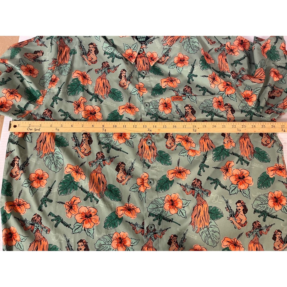 Dixxon Aloha Arms Shirt Mens 2X Green Hula Girl Rifle Tropical Print - Picture 4 of 6